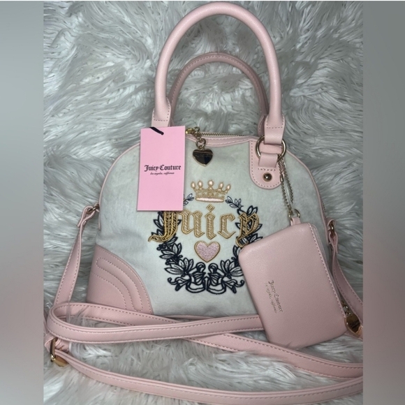 🔹️Juicy Couture🔹️ Crystal Pink Clay Velour Heritage Dome Satchel - Picture 1 of 6